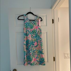 Tropical Sleeveless Dress with V-Neck